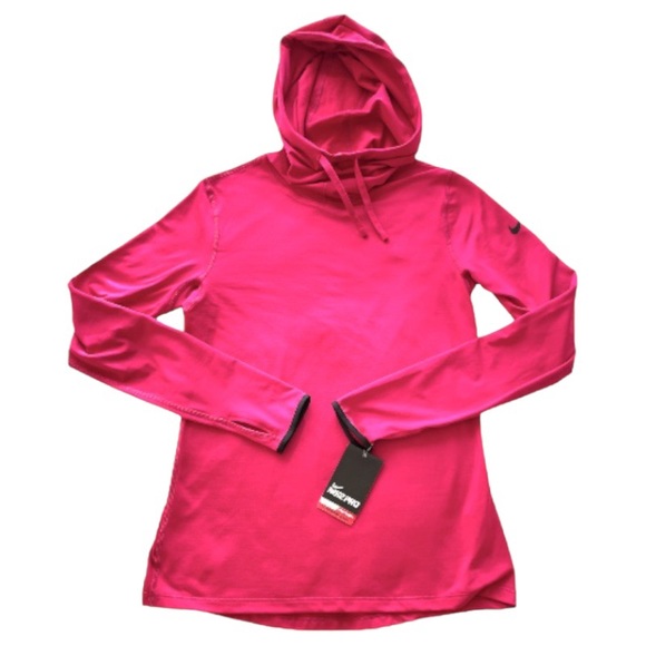 2 PCS Nike PRO DRI-FIT Hyperwarm Hooded Top Large PINK Brushed Int + Sports Bra - Picture 6 of 16